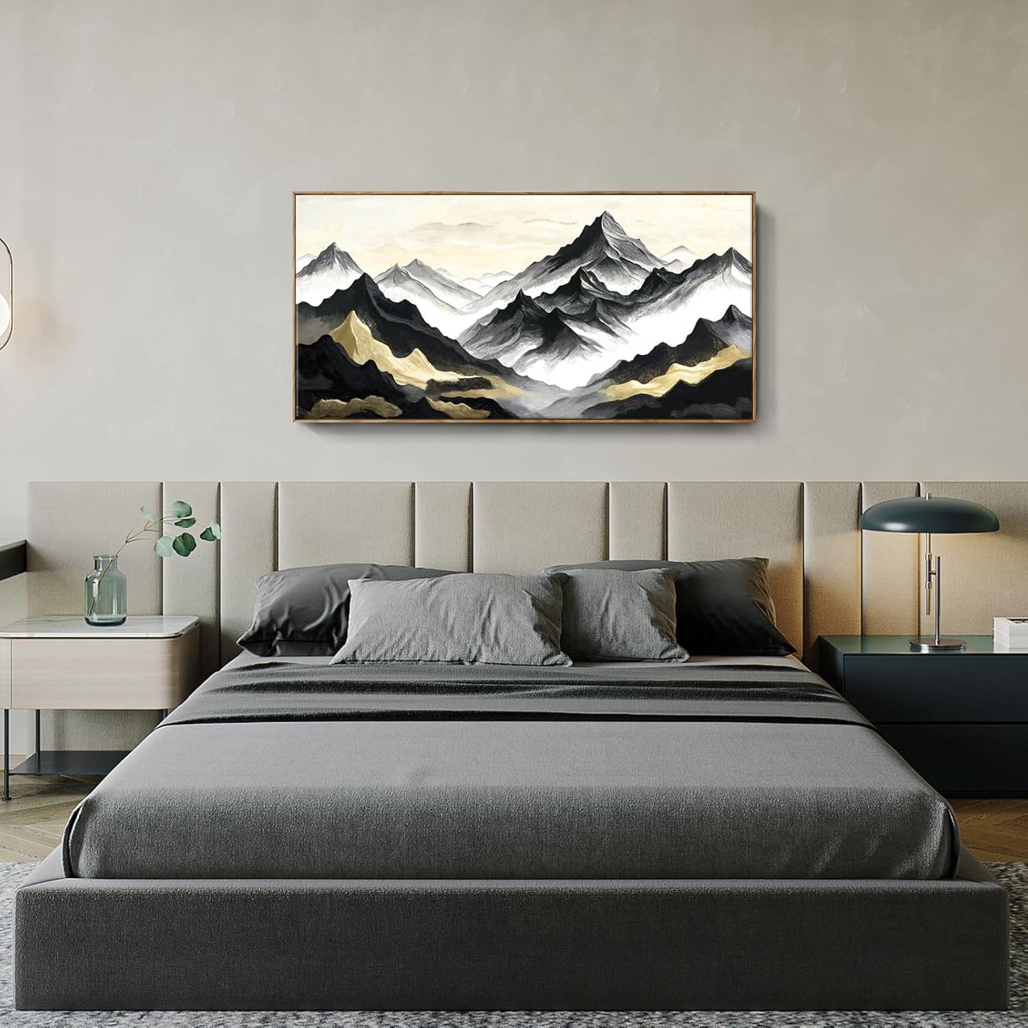 amatop Framed Extra Large Wall Art for Office Abstract Mountain Motivational Canvas Print Black and White Landscape Picture Zen Nature Giant Artwork for Contemporary Living Room Bedroom Decor 58x29 Inch