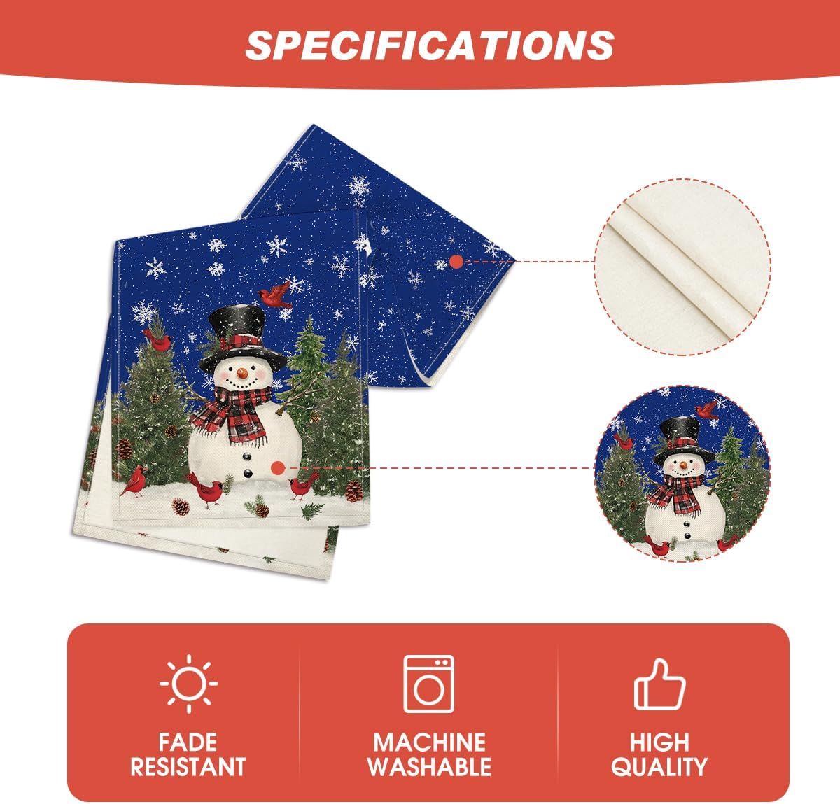 Artoid Mode Snowman Birds Trees Christmas Table Runner, Seasonal Blue Winter Holiday Kitchen Dining Table Decoration for Home Party Decor 13 x 60 Inch