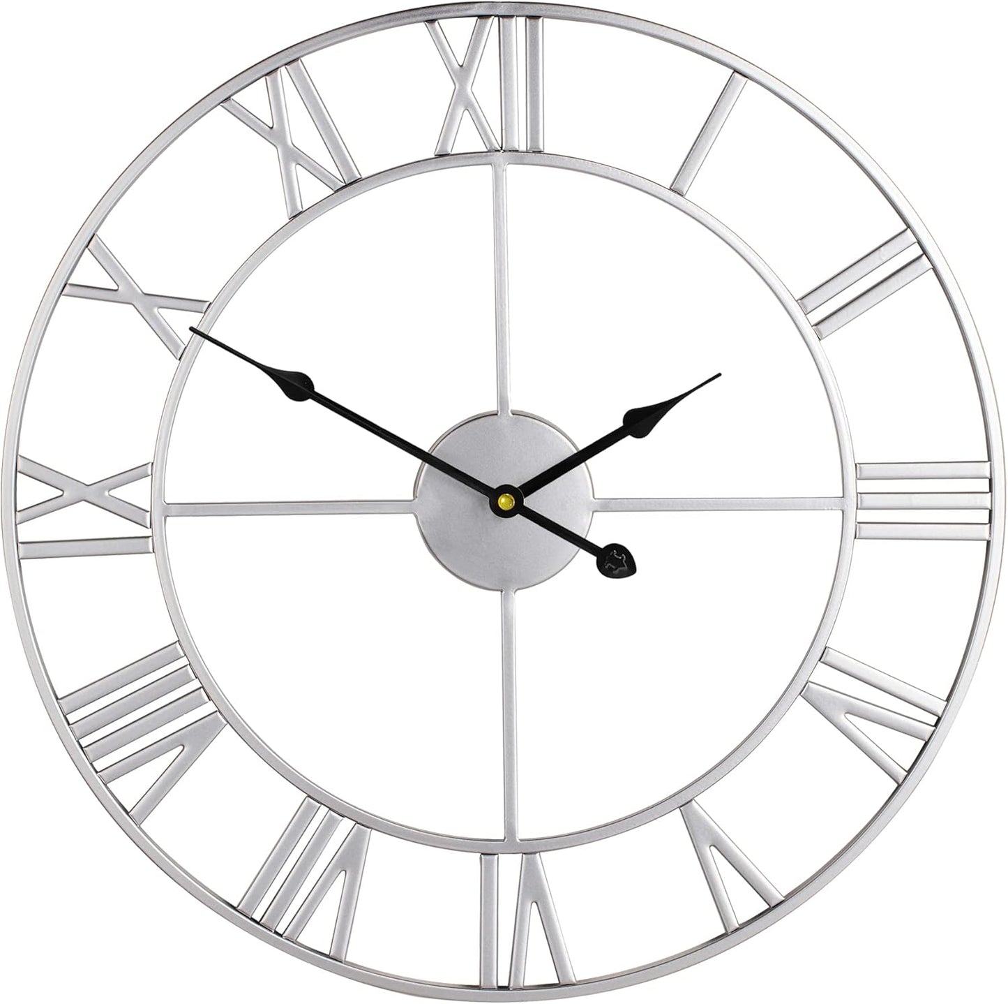 LEIKE 24" Modern Large Wall Clocks,Vintage, Round,Silent Non Ticking,Battery Operated,Silver Metal Roman Numerals Clock for Living Room/Bedroom/Kitchen Decor