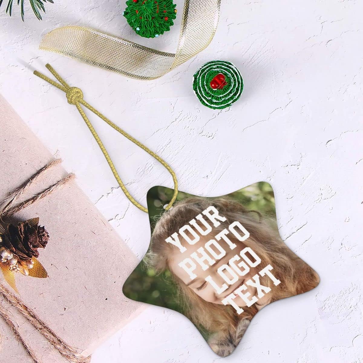 Custom Unique Photo Christmas Ornaments Personalized Family Xmas Tree Ornament with Your Picture and Text 2022 Pentagram Ornament, Decoration Gift (Pentagram)