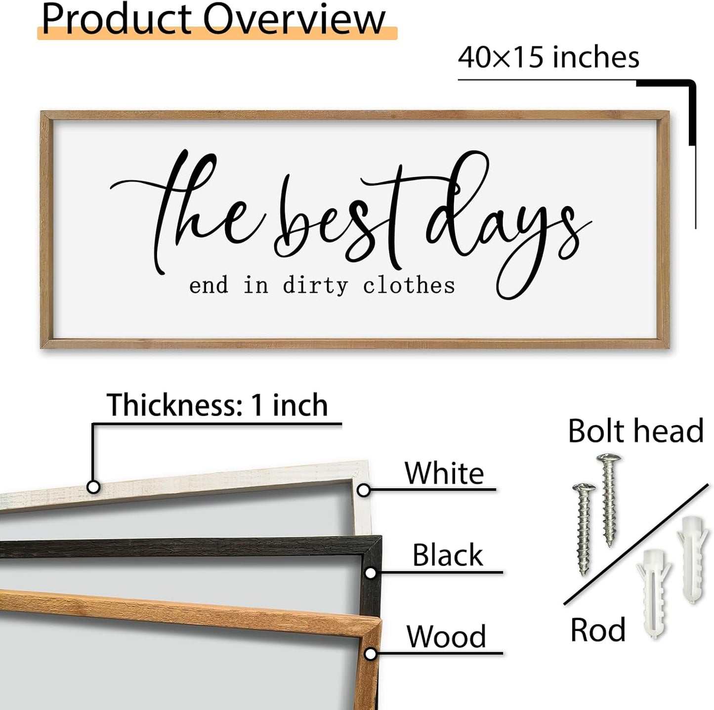 SRSZHIYUE The Best Days End In Dirtiest Clothes Sign Wall Decor Art 40"×15" for Laundry Room Large Wood Framed Wall Hanging (Wood)