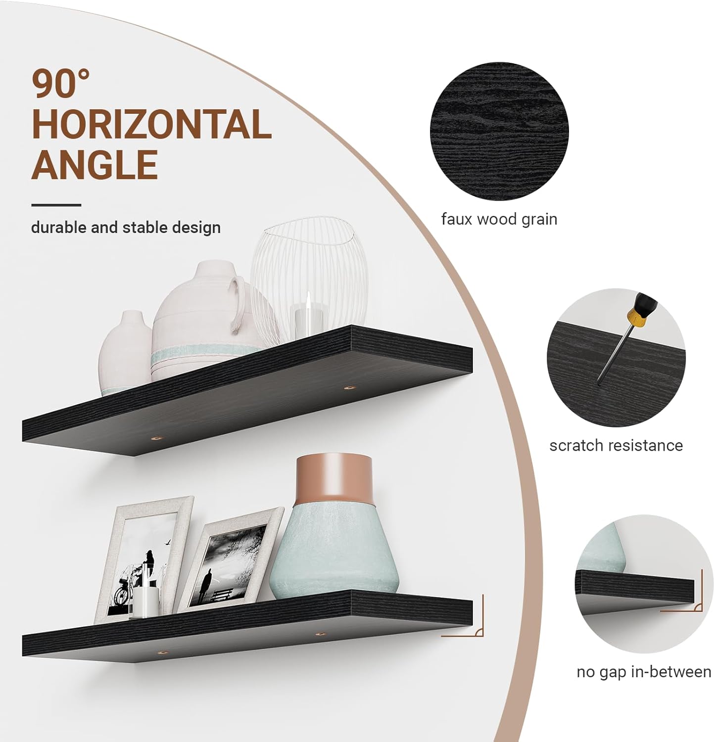 Heimlove 40 Inches Floating Shelves for Wall,9.3" Deep Black Long Floating Shelves Set of 2,Large Display & Storage Shelf,Wall Shelf for Bathroom Bedroom Living Room Kitchen Office