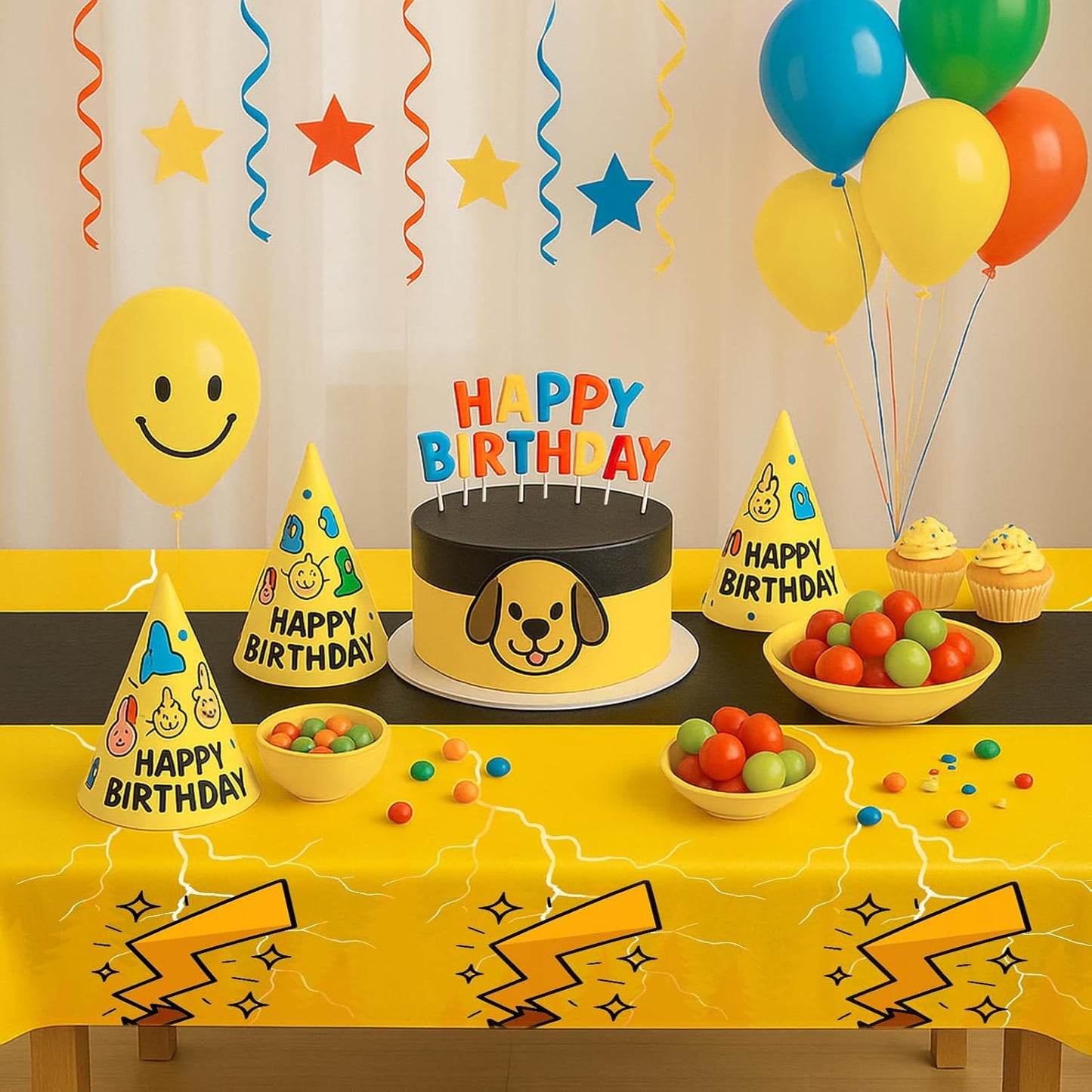 3-Pack Yellow Cartoon Plastic Birthday Tablecloths - 54x108in Rectangle Party Table Covers for Little Ones & Adults, Durable Birthday Party Decorations