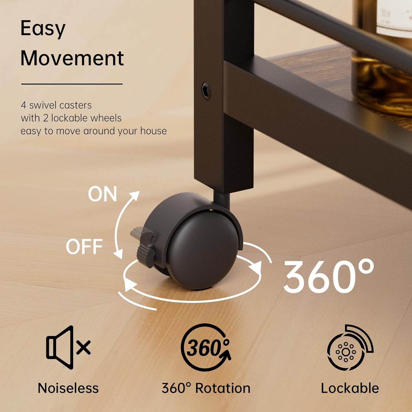 HITNET Bar Cart for The Home, Home Bar Serving Cart with Wheels and Storage Shelves, 3 Tier Rolling Liquor Beverage Cart for Kitchen Dining Living Room, Rustic Brown and Black