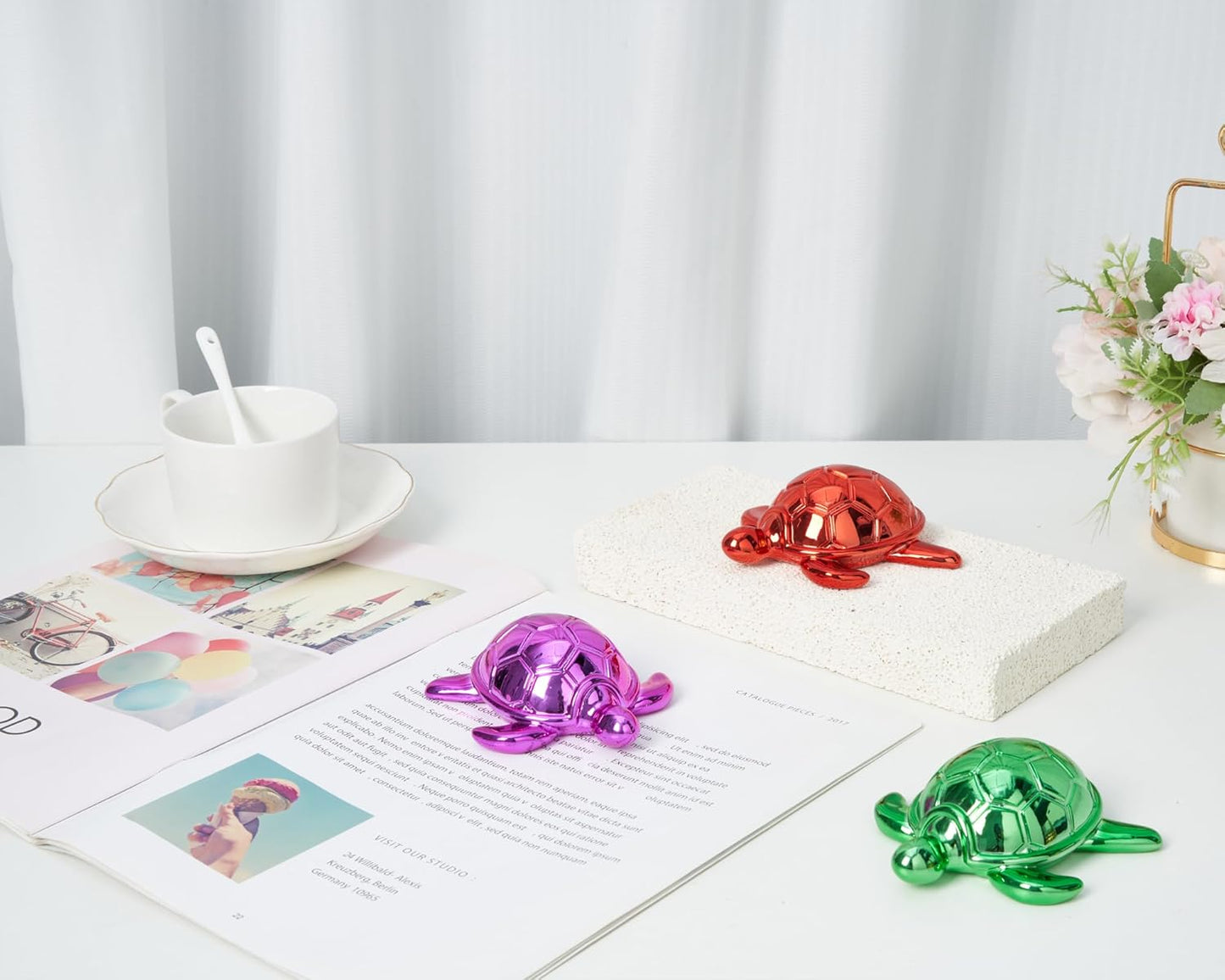 Small Sea Turtle Statue 4 inch Shiny Silver Accent Knick Knacks Paperweight for Bathroom Home Office Shelf Desk Table Decor, Cute Sea Turtle Gifts for Women