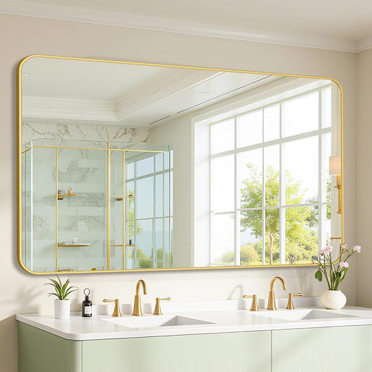 Bathroom Mirror 60" x 36", Large Rectangle Wall Mirror, Gold Metal Frame Wall Mounted Mirrors for Bathroom, Vanity, Bedroom, Entryway Decor(Horizontal/Vertical)