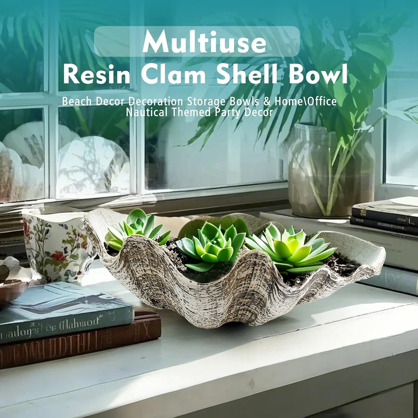 Large Mud Gray Clam Shells Decorative Bowl,Weathered style ClamShell Bowl Beach Decorations for Home Coastal Beach Decor Decoration Storage Bowls & Home Office Nautical Themed Party Decor -10.2"-1PC