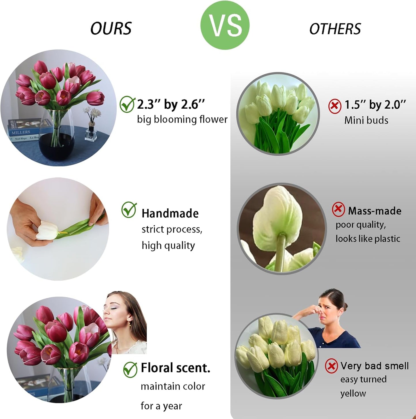 Buart Wine red Tulip Flowers Artificial Luxury Big Tulip Valentine's Day Mother's Day Easter Home Kitchen Wedding Decorations(11pcs)