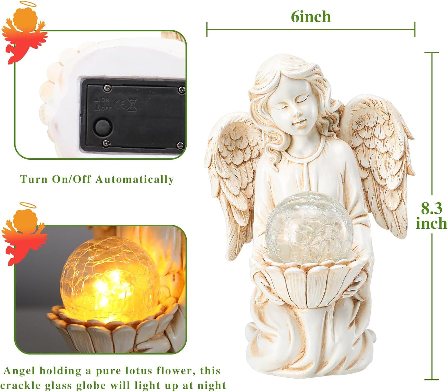 Angel Statue Outdoor Decor, Angel Gardening Gifts with Solar LED Lights
