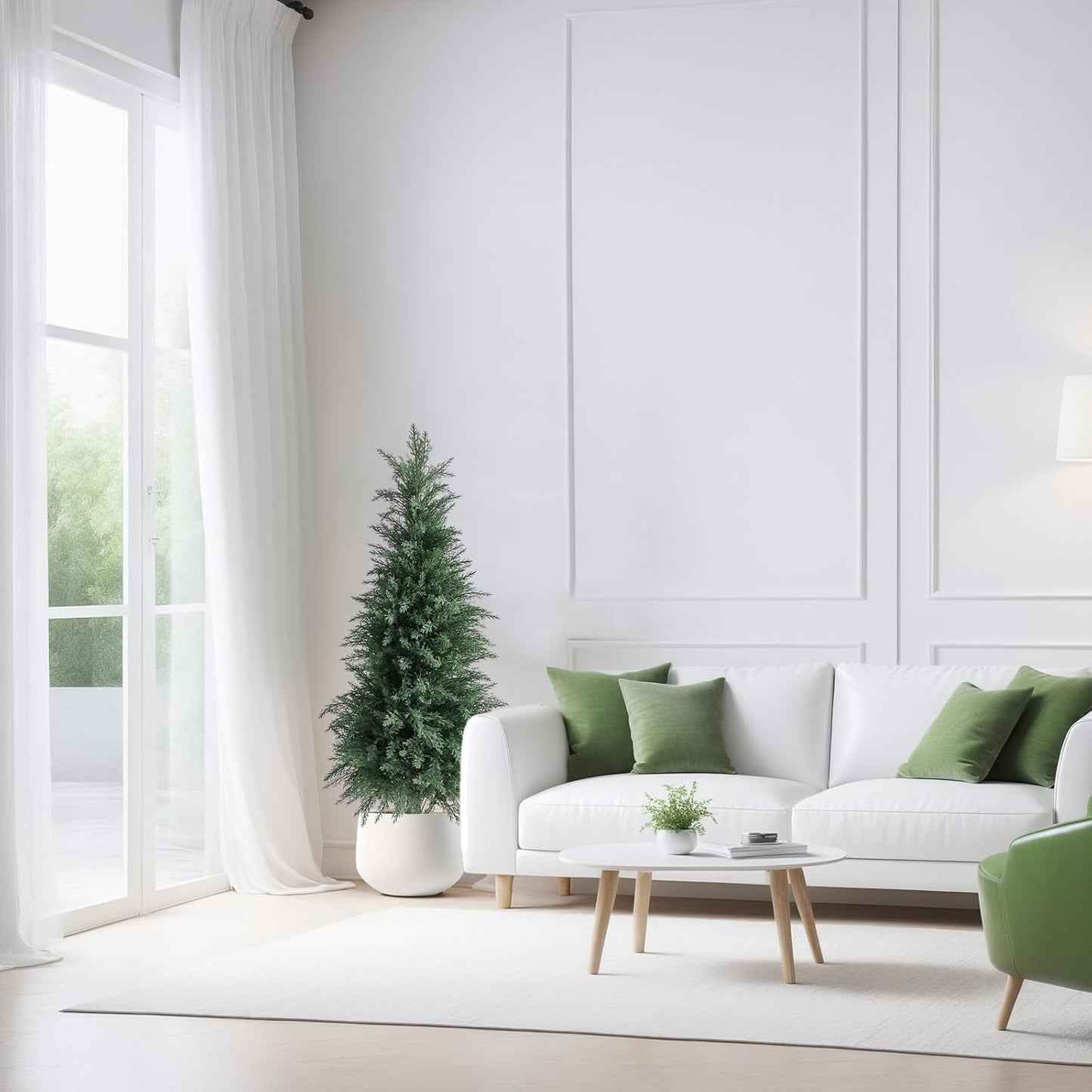 Artificial Cedar Topiary Trees 3FT Set of 2 Lifelike Faux Evergreen Cypress Bushes UV Resistant Outdoor Christmas Trees Realistic Potted Plants for Indoor Outdoor Decor