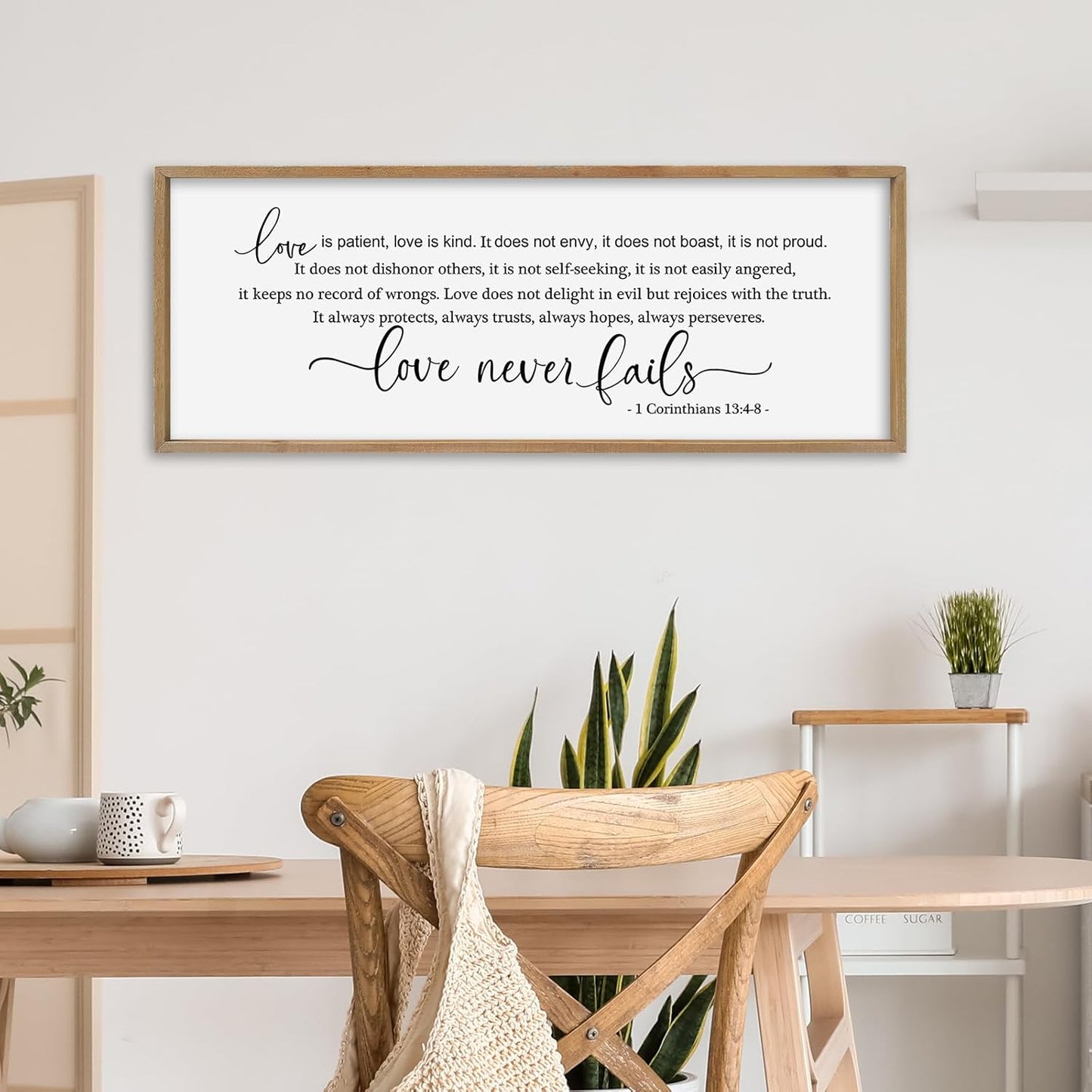 SRSZHIYUE Love is Patient Kind Sign Wall Decor Art 40"×15" 1 Corinthians 13 4-8 Master Bedroom Christian Wood Framed Large Wall Hanging (Wood)