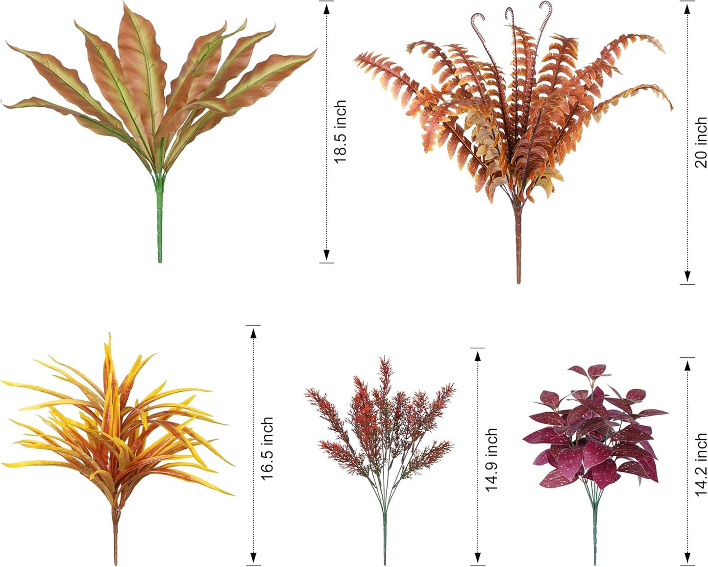 Artificial Fall Plant Large Bunches Greenery Plants Fake Plastic Leaves with Stems UV Resistant Outside Faux Plants Bushes for Autumn Outdoor Patio Garden Front Porch Yard Decor (Fall Color)