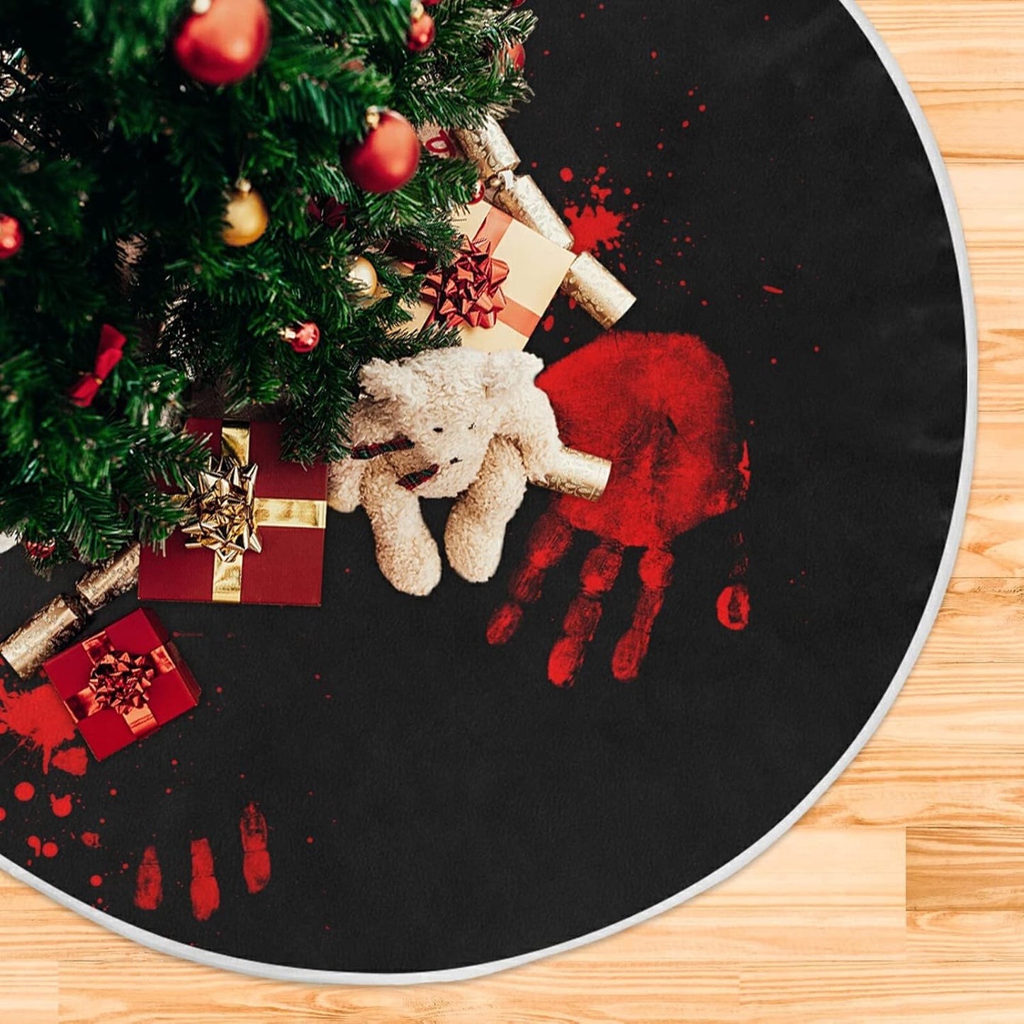 Halloween Bloody Hand Paw Spooky Tree Skirt, Seasonal Tree Mat Holiday Party Supplies Ornaments Indoor Outdoor Decorations for Tabletop Trees 47.2 Inches