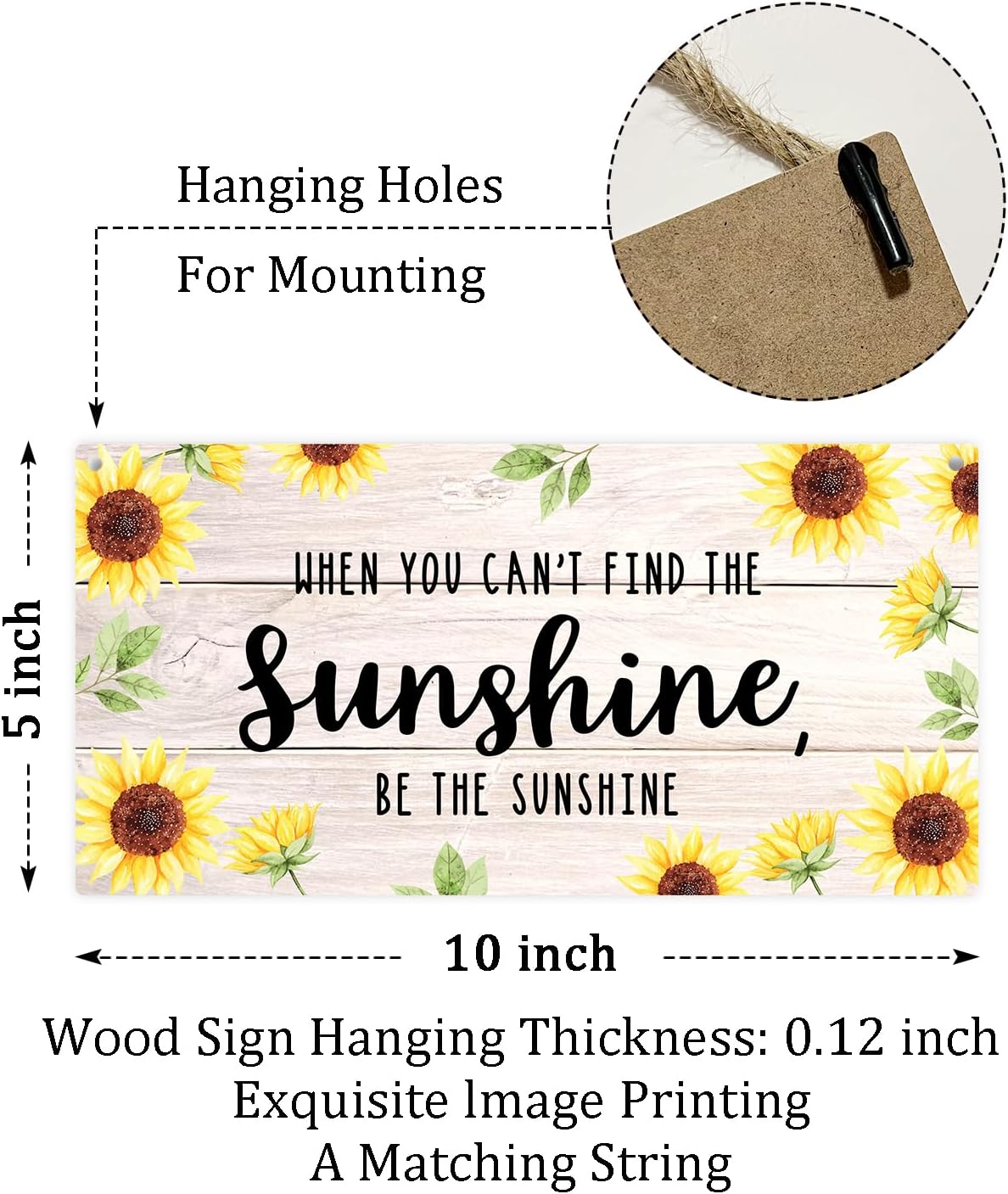 Be The Sunshine Wooden Hanging Sign Plaque, Sunflower Wall Decor Sign With Inspirational Quotes, Rustic Wood Sign Wall Art for Home Nursery Living Dining Room Farmhouse Garden Yard - A21