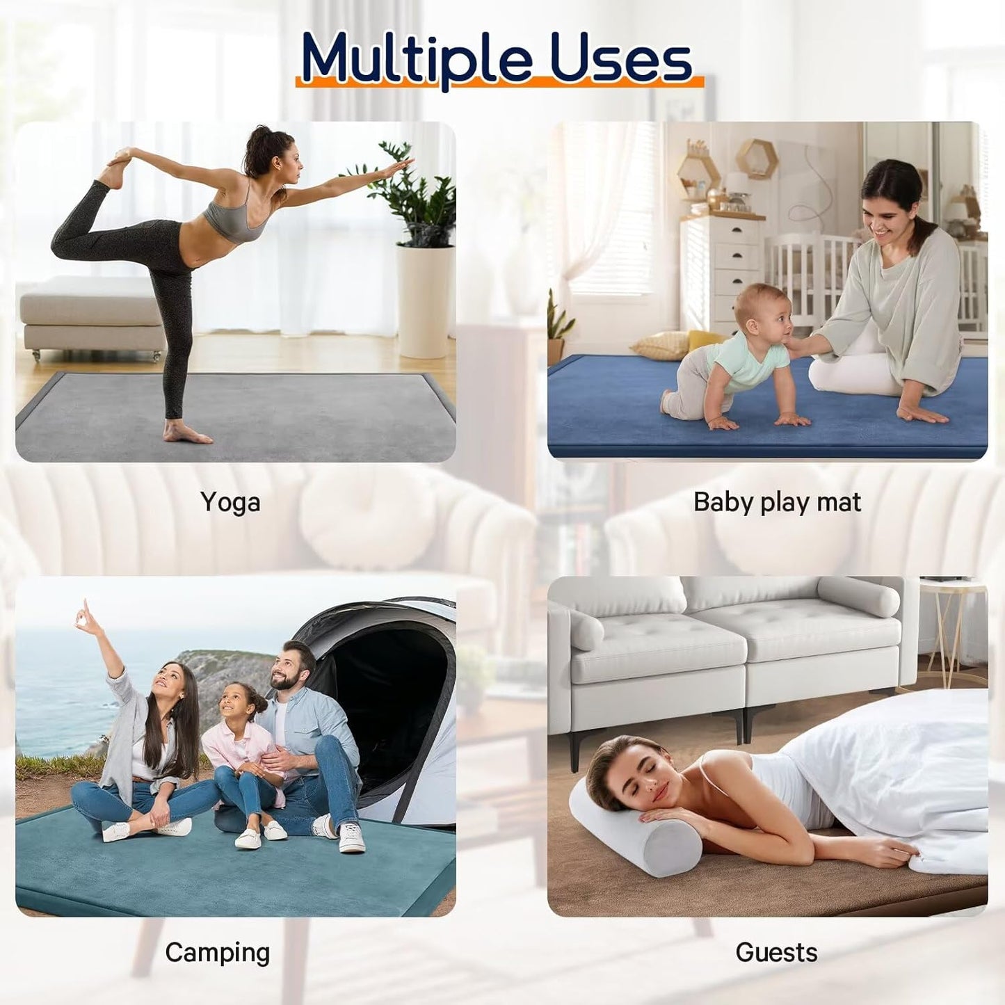 Baby Play Mat for Floor Tummy Time Mat Nursery Rug Muscle Mat Area Rug Playroom Rug Tatami Mat 6'7"x4'11" Memory Foam 1.3" Thick Crawling Mat For Babies,Toddlers, Infants, Kids,Floor Mat(Beige)