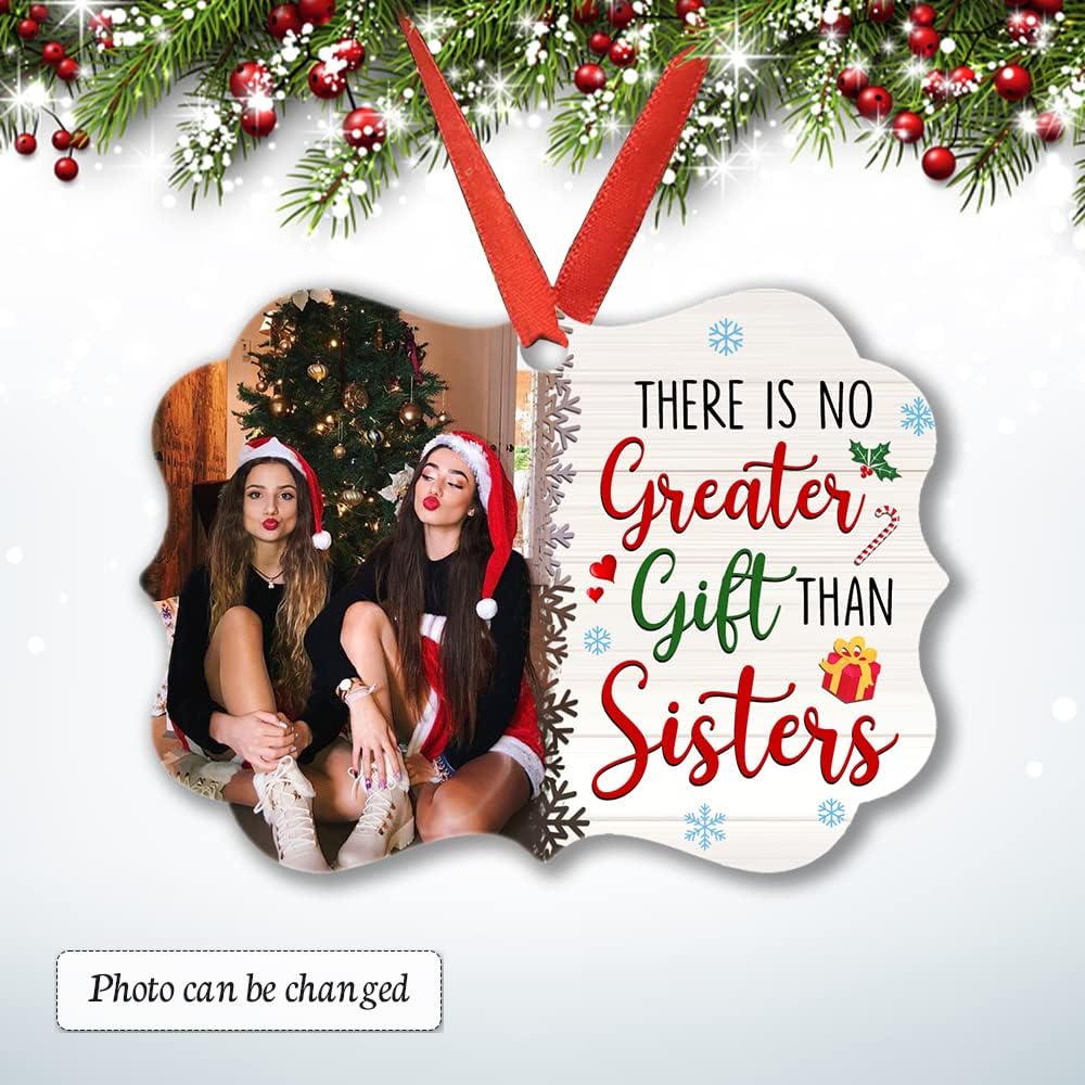 Personalized Sister Ornament Custom Photo Aluminum Keepsake for Xmas Sisters Christmas Tree Decoration