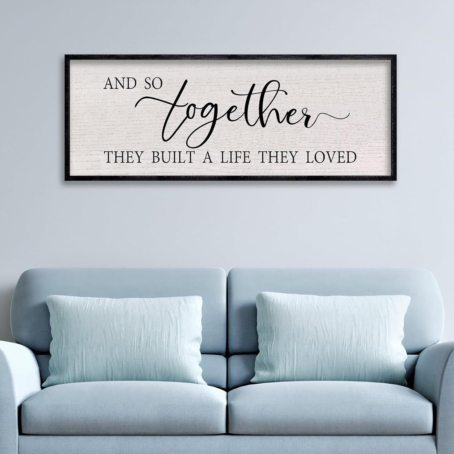 LuZhiQiang And So Together They Built A Life They Loved Sign Wall Decor 40"x15" Large Wood Framed Above Over Bed For Master Bedroom Hanging Wall Art (Black)