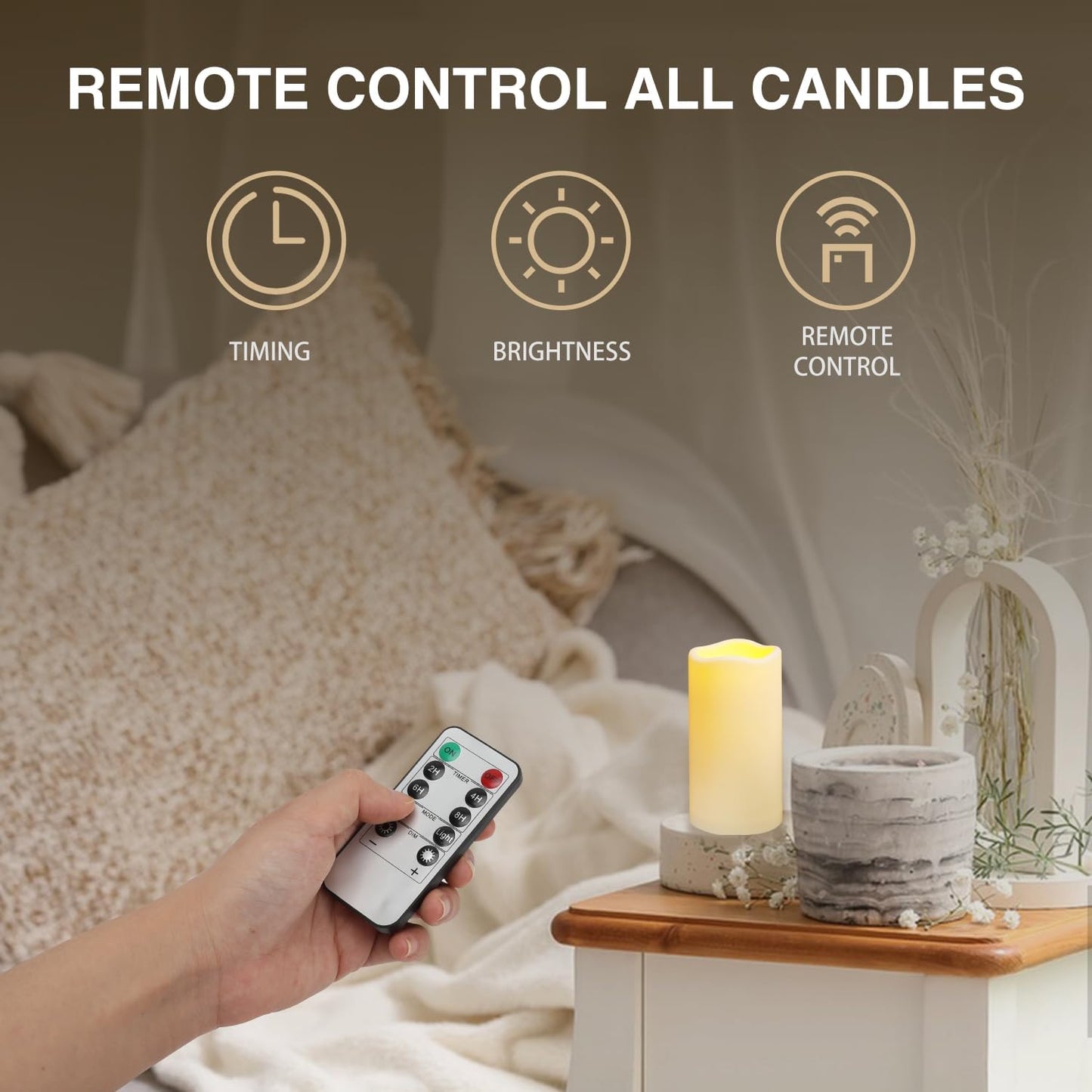 2PACK Outdoor Plastic flameless Candles with Remote Control and Timer, LED Flickering Battery Operated Electric Pillar Candles (D3 xH5.5) for Camping, Weddings, Home Decoration