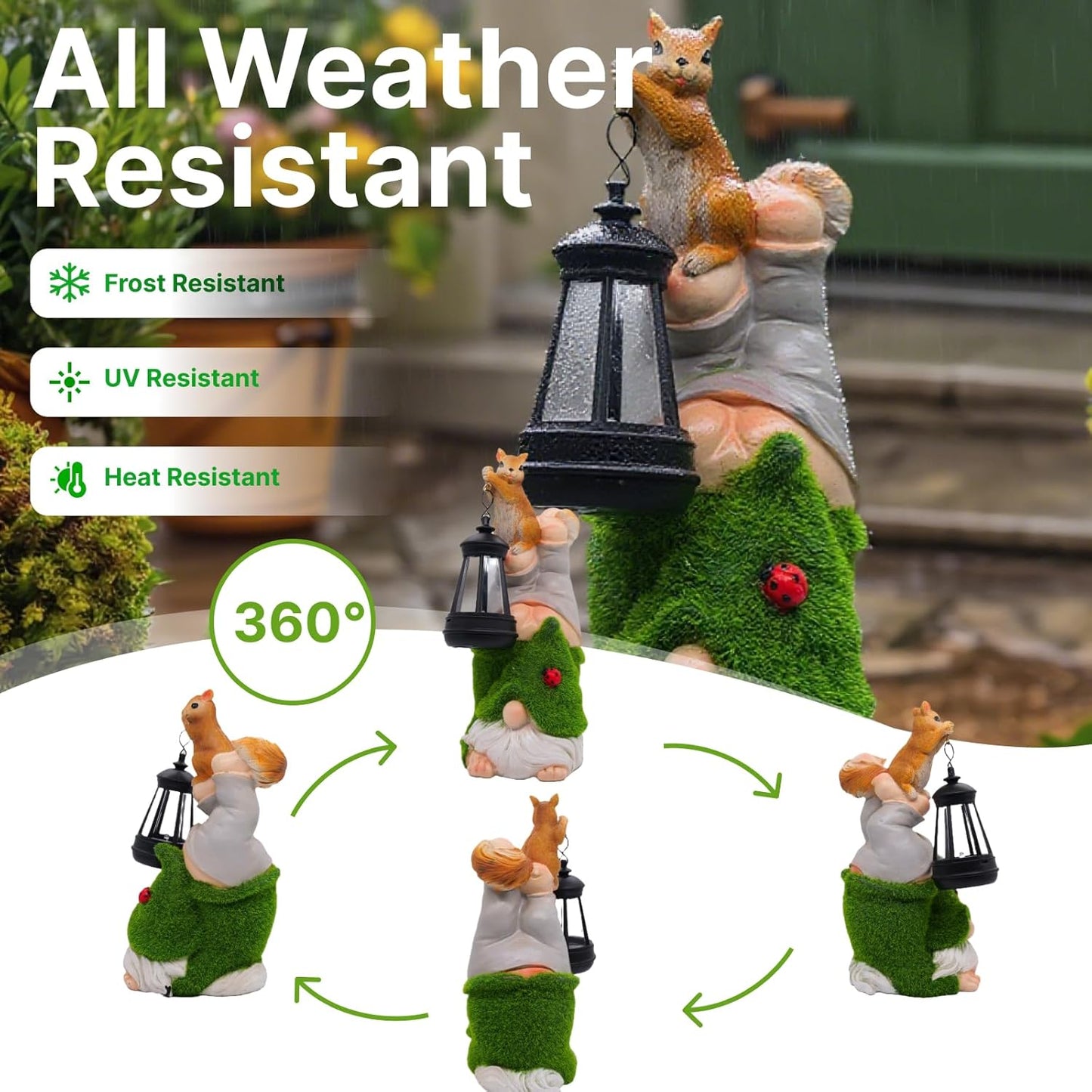 Garden Gnome Statues Decor with Solar Lights, Outdoor Decorations for Yard Porch Lawn Balcony Patio, Housewarming Gifts