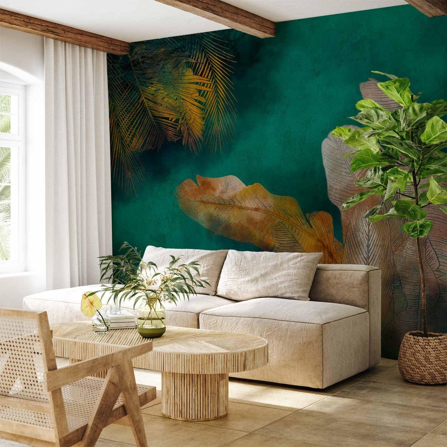 artgeist Wall Mural Jungle 79x55 in - XXL Non-Woven Wallpaper Fleece Wall Decor Photo Print Picture Image Design Leaves Green Yellow Nature b-A-0825-a-a