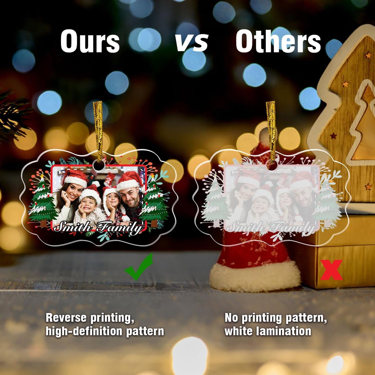 Personalized Crystal Photo Ornaments, Christmas Tree Hanging Decor, Custom Ornaments for Family, Decorative Hanging Glass Pendant, Design Own Picture, Gifts for Christmas, Butterfly Shape