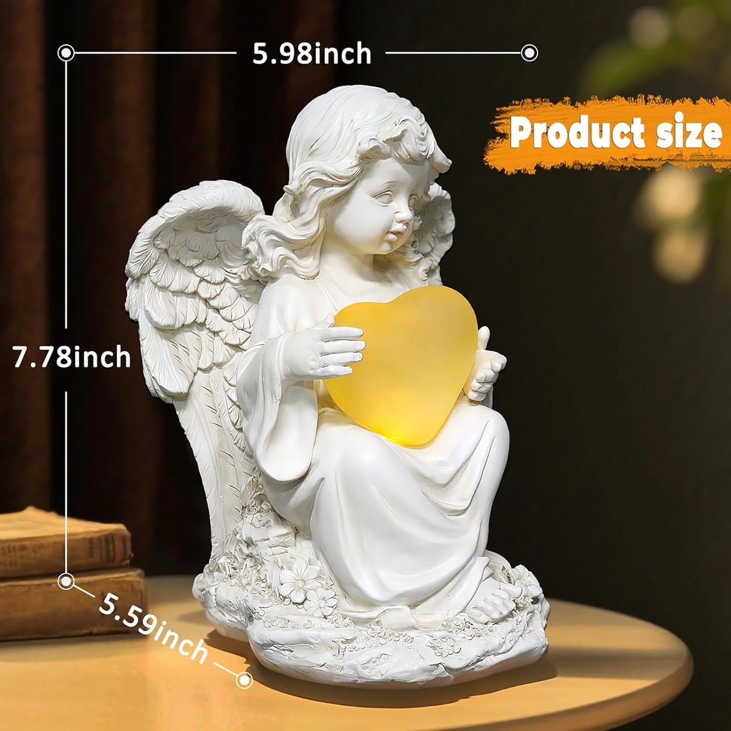 Angel Statues for Garden, Solar Angels for Outside with Glowing Heart & Cemetery Decorations for Grave, Yard Art Patio Balcony & Lawn Ornaments Gifts for Mom Grandma Women