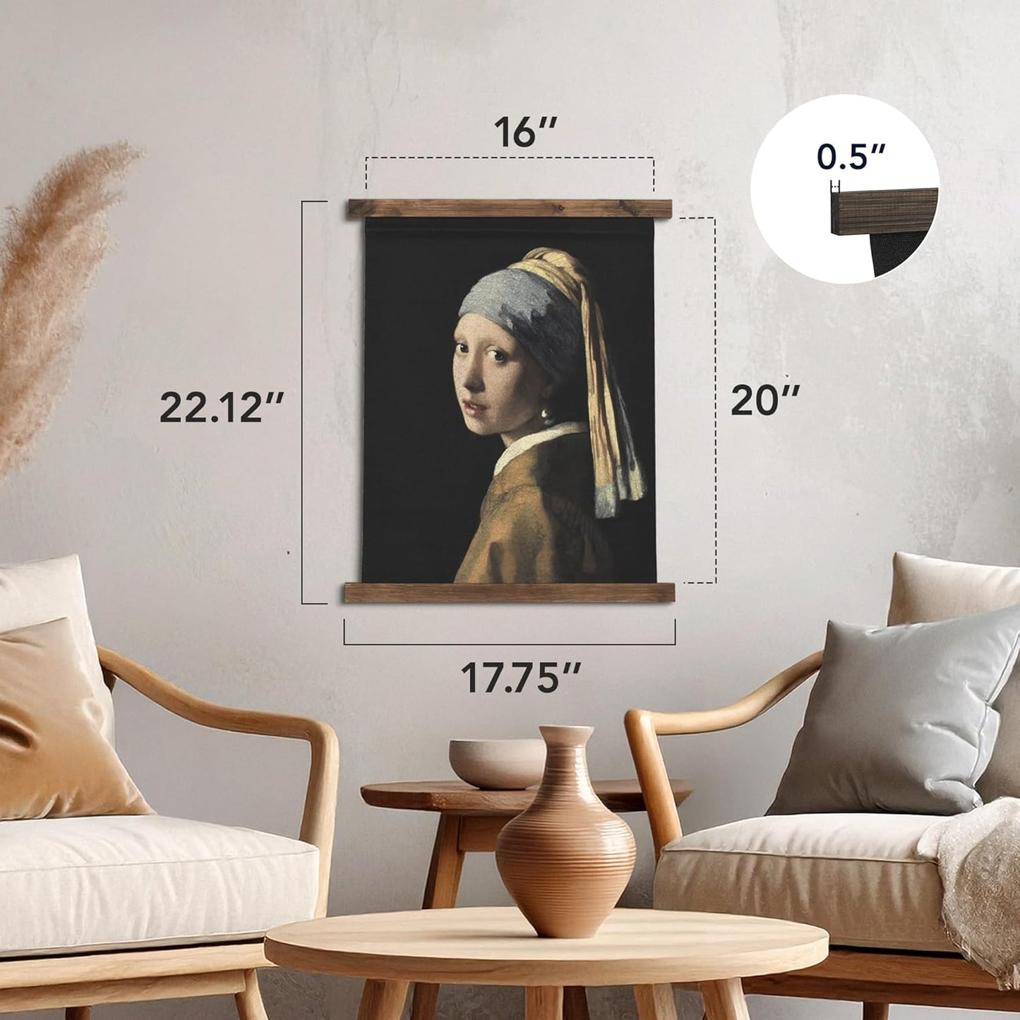 American Art Decor Girl with a Pearl Earring Tapestry Vintage Hanging Canvas Wall Art by Johannes Vermeer