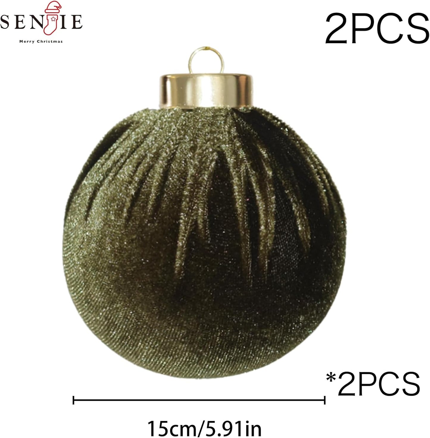 6inch Big Green Velvet Christmas Ornaments, 2pcs Flocked Ornaments Balls Sets for Christmas Tree Decorations