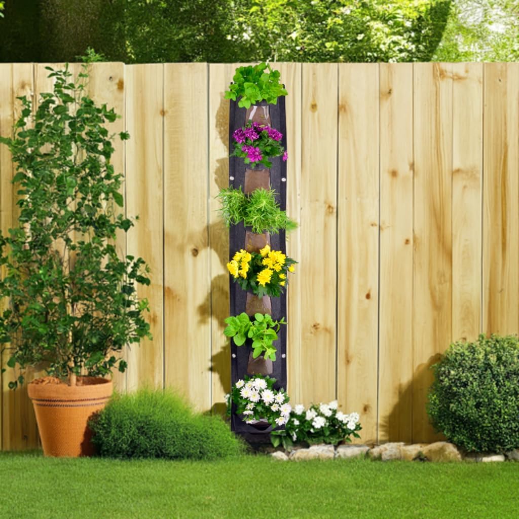 Hanging Planter Bags, Vertical Garden Planting Wall Gardening Grow Bag, 6 Pockets Large Wall Planter - Indoor Outdoor Plants Flowers Herbs, Waterproof Reusable