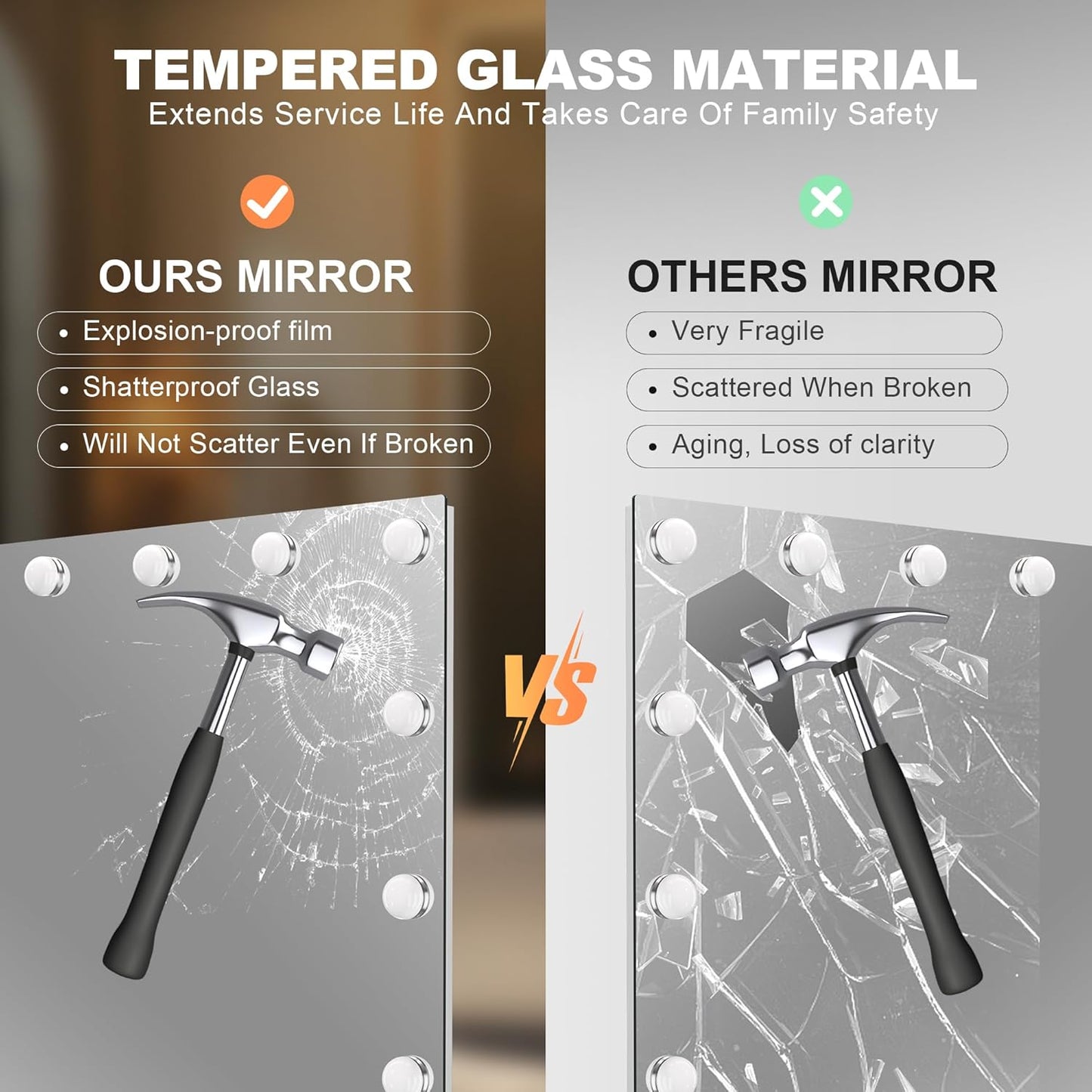 Hasipu LED Bathroom Mirror with Lights, 47" x 32" Hollywood Wall-Mounted Bathroom Mirror with 22 Dimmable Bulbs, 3 Colors Modes, Touch Control, Anti-Fog, Memory Function, Shatter-Proof, ETL Listed