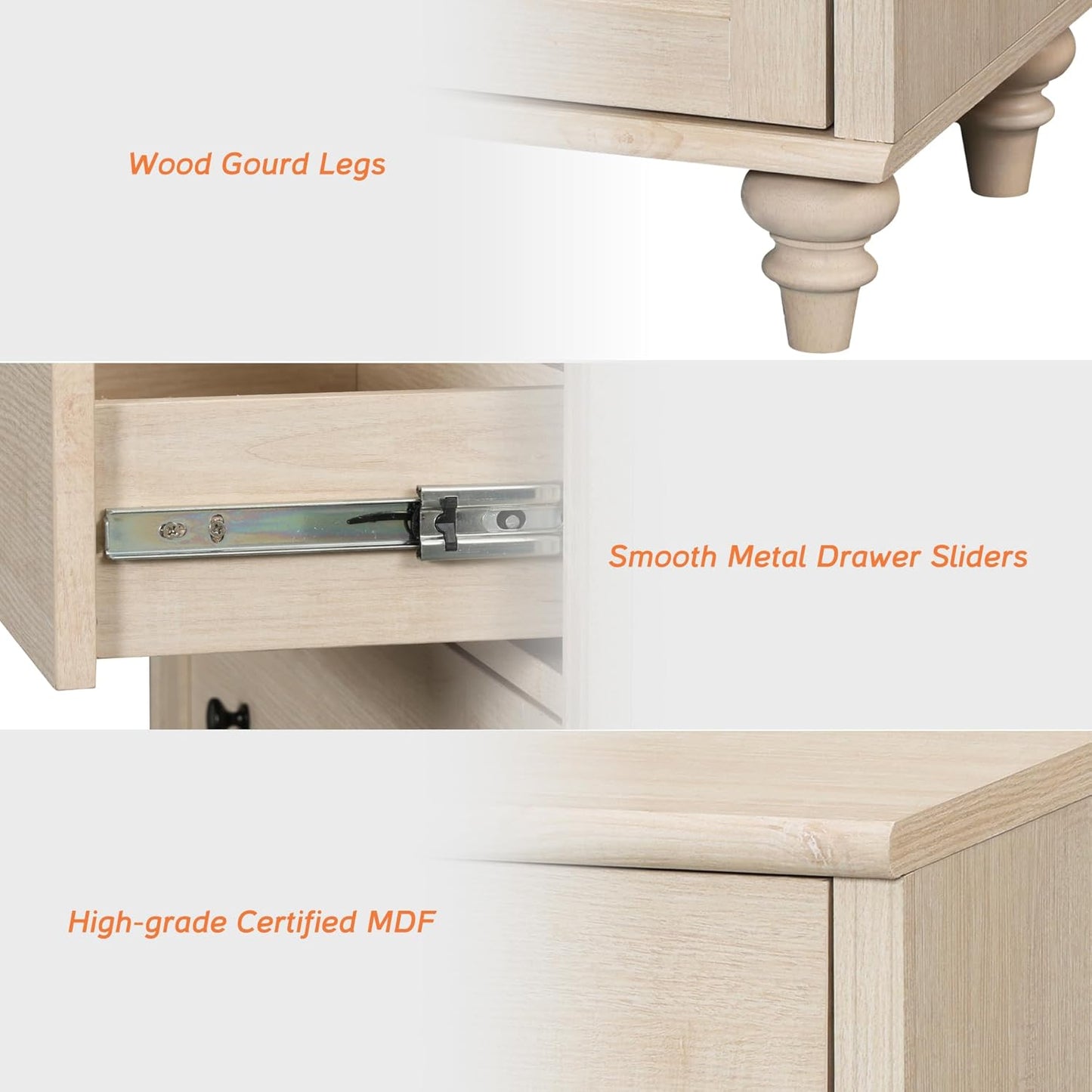 WAMPAT Kids Dresser with 6 Drawers, Baby Dressers with Wide Chest of Drawers, Mid Century Modern Wooden Closet Storage Organizer, Large Wood Dressers for Bedroom, Nursery, Hallway, Beige, 68 inch