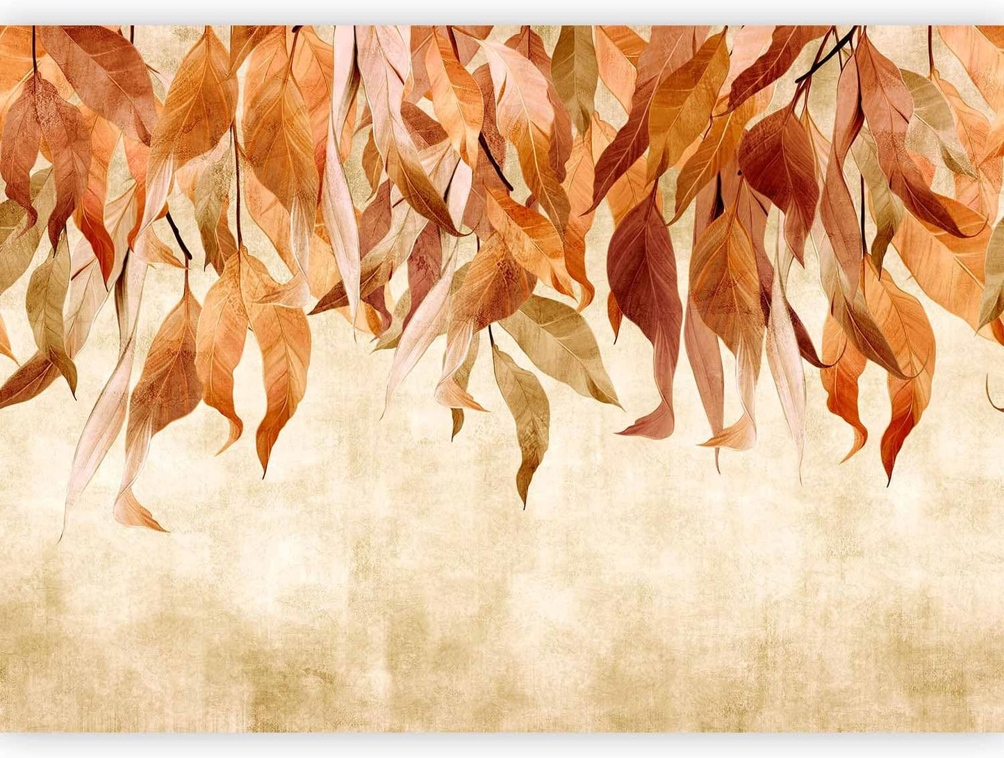 artgeist Wall Mural Hanging Leaves 135x101 in - Peel and Stick Self-Adhesive Wallpaper Removable Large Sticker Foil Wall Decor Print Picture Design Nature Botanical Concrete Orange b-C-10146-a-c