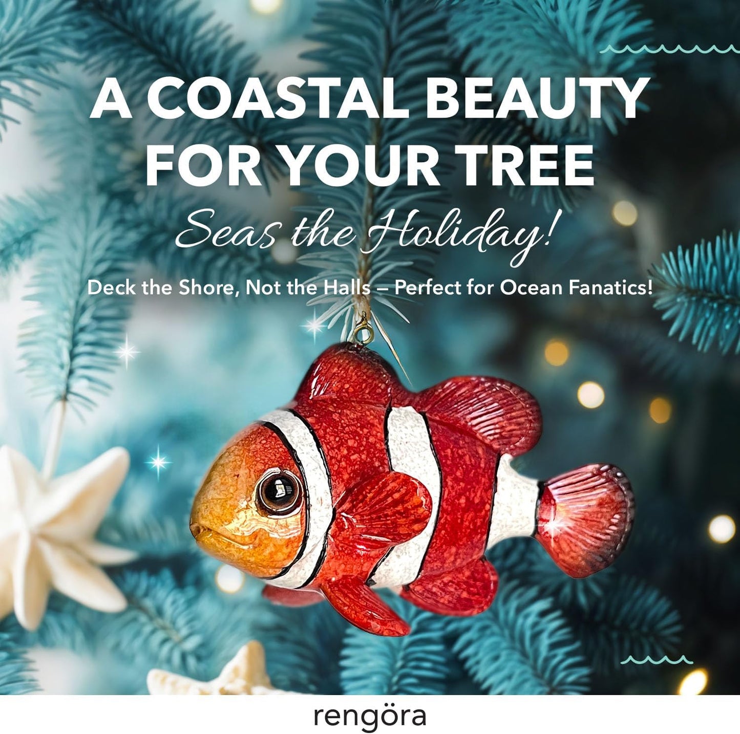 Hand-Painted Beach Christmas Ornament – Coastal Tree Decoration for Ocean Lovers – Unique Nautical Ornament for Christmas Tree or Stocking Stuffer Gift (Clownfish)