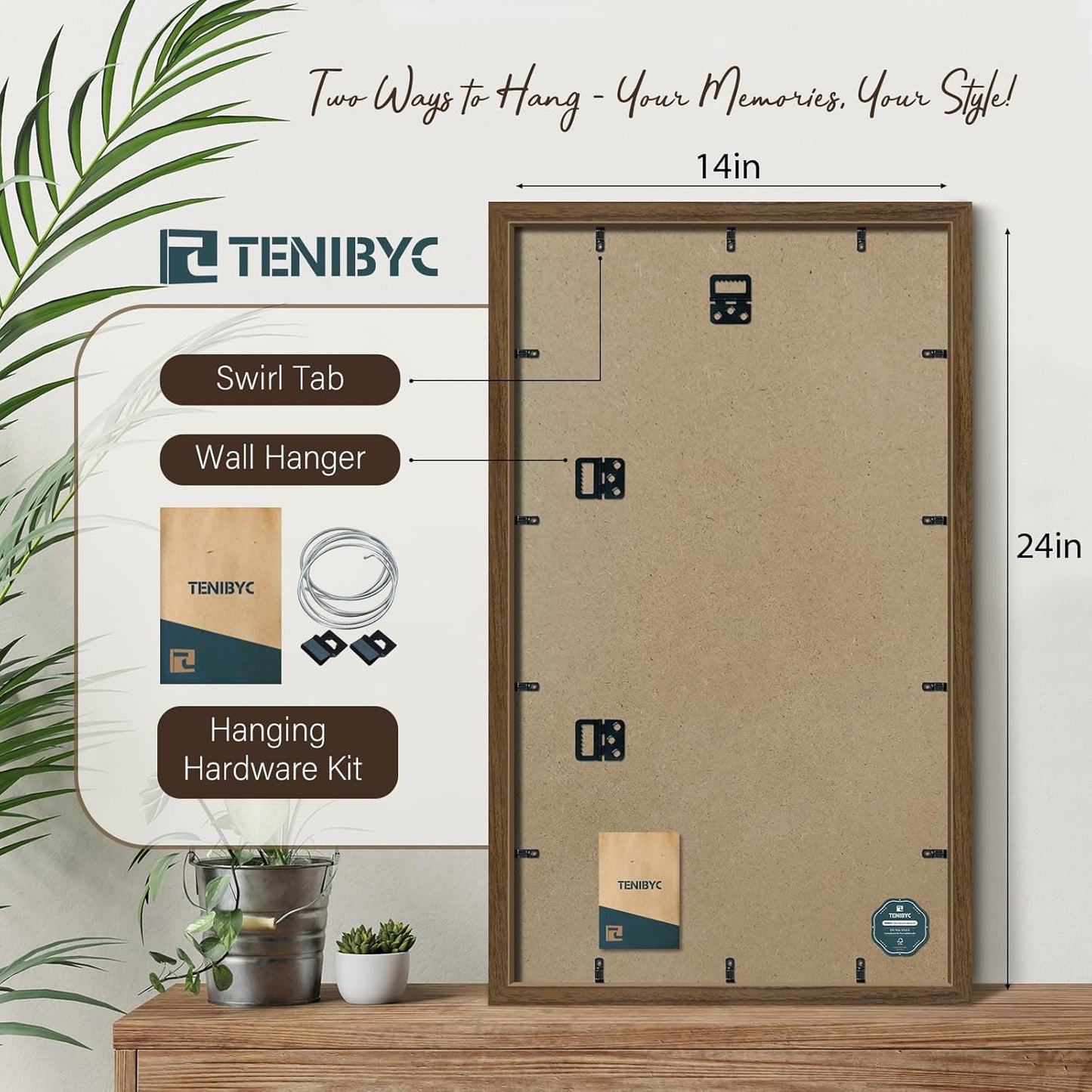 14x24 Picture Frame 3 Pack - Brown Woodgrain, Wood Poster Frame, Gallery Poster Frame - Wall Hanging