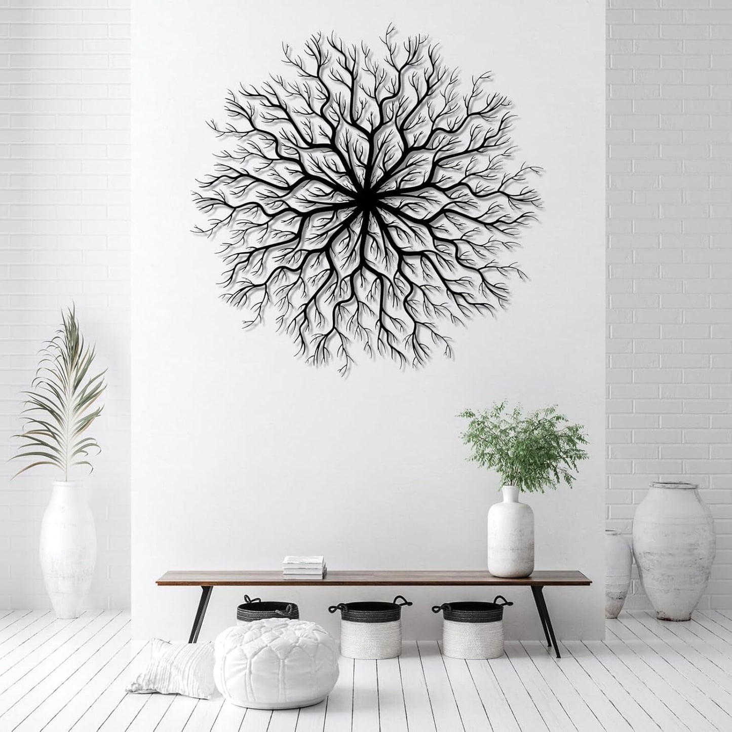 Tree of Life Metal Wall Art, Metal Tree Wall Art, Large Round Sculpture, Round Branch Wall Decor, Large Branch Artwork, Nature Sign, Wall Decor for Living Room, Housewarming Gift (Black, 35"x35"|90x90cm)