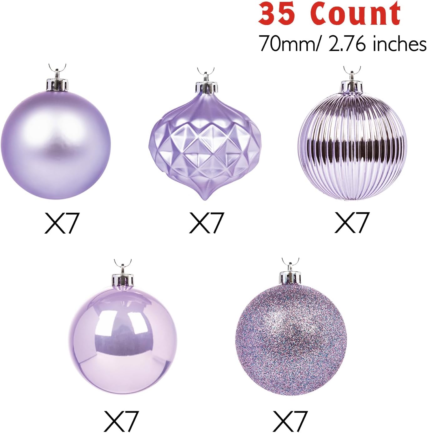 Every Day is Christmas Ornaments, Shatterproof Christmas Tree Ornament Set, Christmas Balls Decoration 35 Count (2.75"/70mm, Lilac Purple)