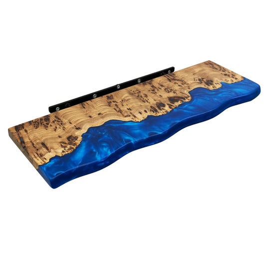 RWA Unique Floating Shelves for Wall Decor - Epoxy & Wood Wall Shelf Plank, Stylish Shelves for Room Wall Living Room Bedroom Office Organization - Elegant Wall Mounted Shelves Design (Small, blue)