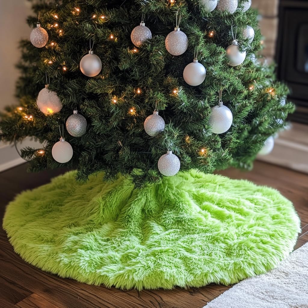 AOGU 36 Inch Faux Fur Christmas Tree Skirt Green Plush Skirt for Merry Christmas Party Christmas Tree Decoration