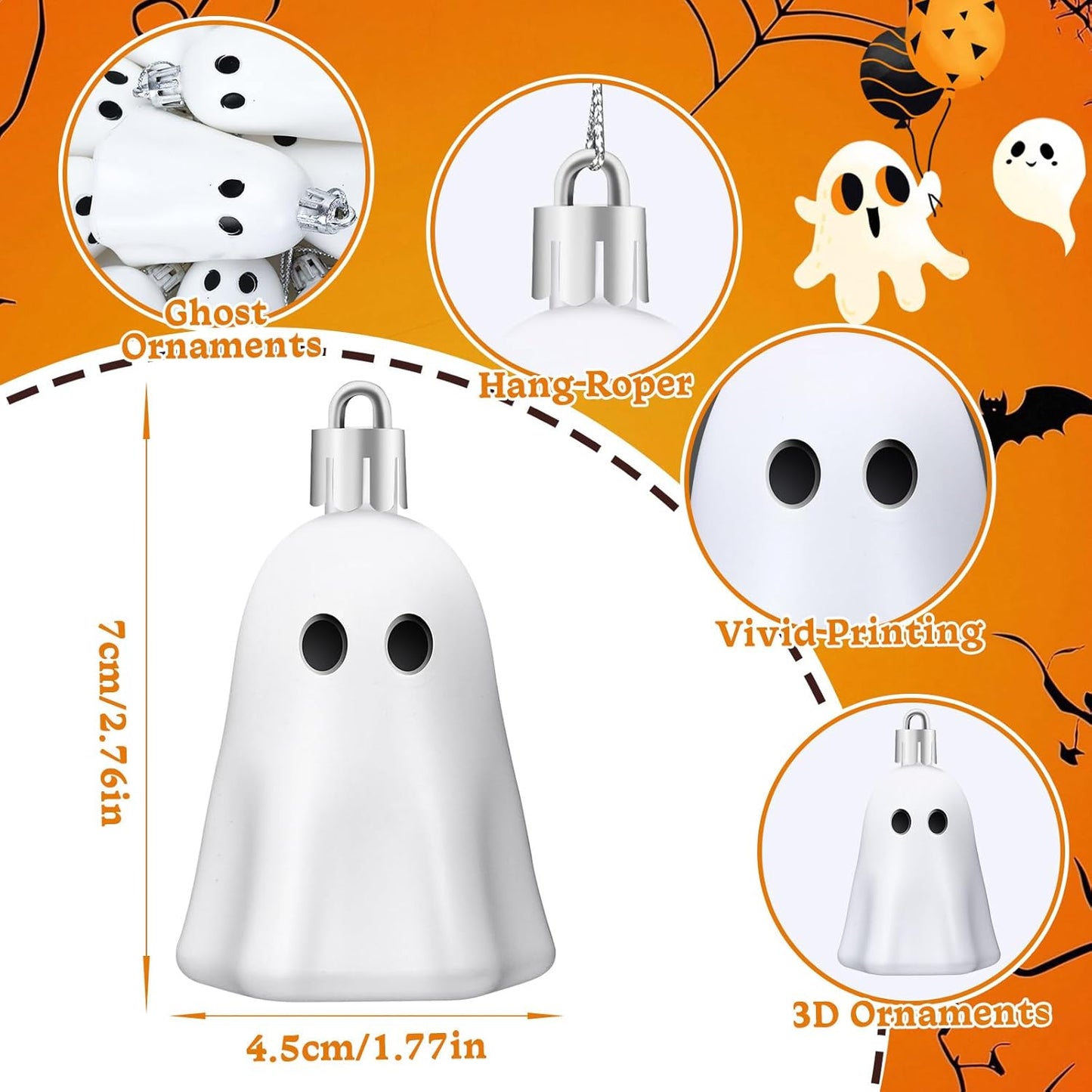 JULMELON 24Pcs Halloween Hanging Ornaments White Ghost Decorations Halloween Tree Decoration Mini Ghost Ornaments for Home Party Decor
