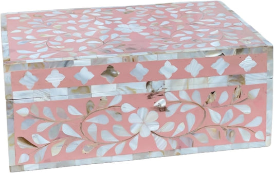 Decorative Storage Box Of Mother Of Pearl Inlay Floral Design Wooden Storage Box For Home Decoration For Living Dining & Bedroom (Pink_12x8x5 inch)