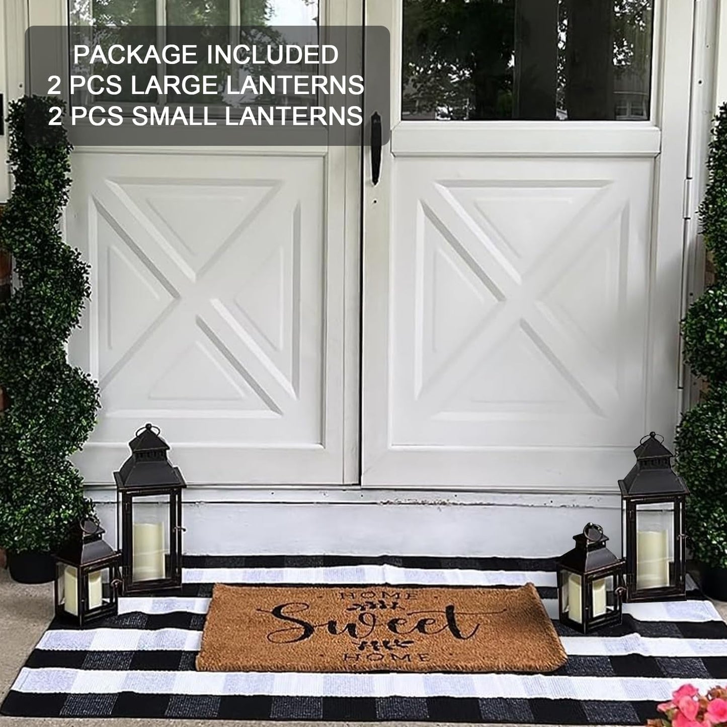 NEEDOMO Bronze Metal Lanterns Decorative Outdoor & Indoor, Set of 4 (17" & 10") with Glass, Candle Holder for Porch, Patio, Garden, Balcony, Wedding, Table Centerpiece Decorations