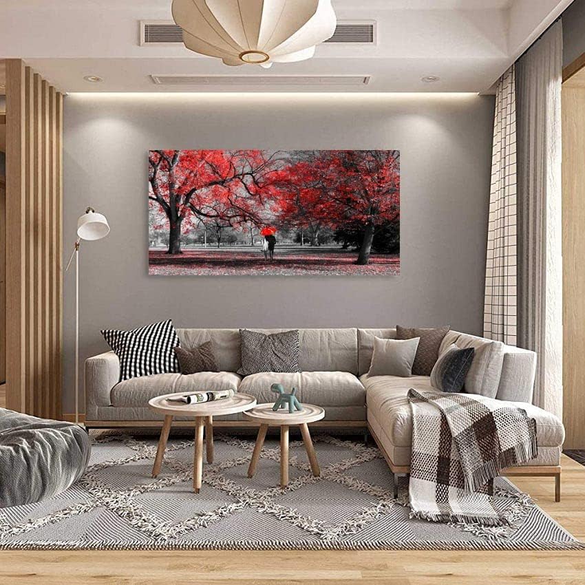 Bamdeya Wall Art Living Room Black White Wall Art Tree Red Wall Decor Natural Scenery Canvas Prints Art Forest Posters Painting Landscape Artwork for Wall Decorations Roon Decor Framed-20x40inches