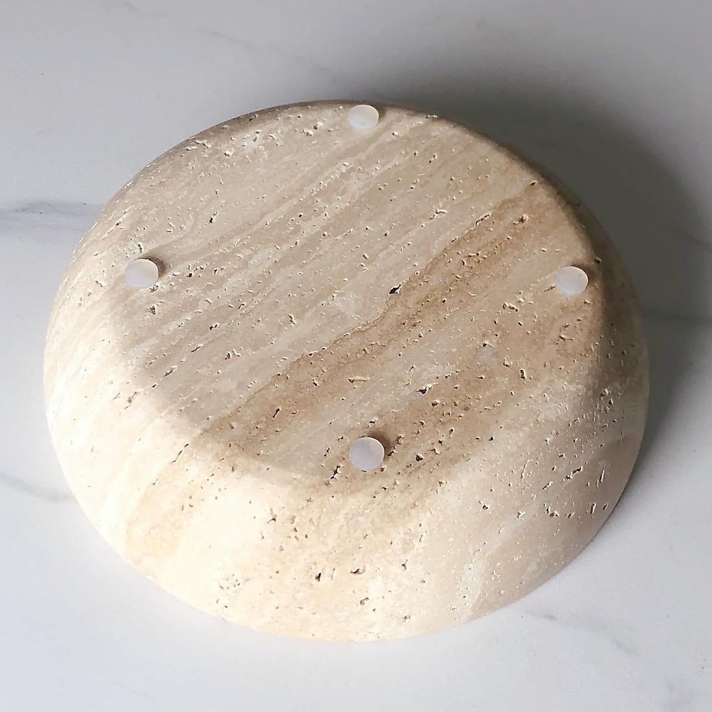 Large Marble Round Bowl HandCrafted Decorative Dish Fruit Bowl for Home Decorative (Beige Travertine)