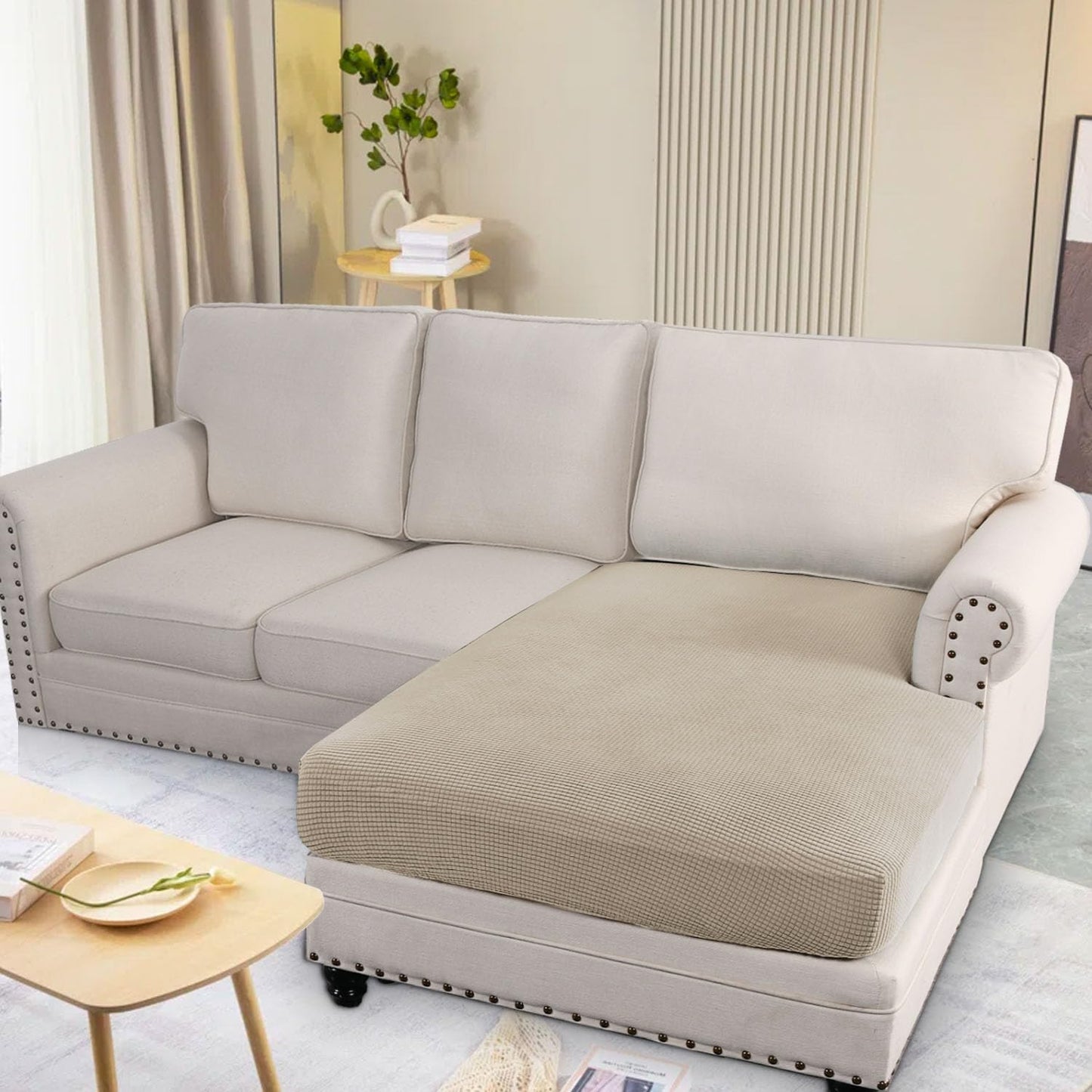 H.VERSAILTEX Super Stretch Individual Chaise Cover Sectional Couch Covers for L Shaped Sofa Both Left/Right Featuring Thick Jacquard Textured Twill Fabric (1 Piece Chaise Cover, Island Fossi)