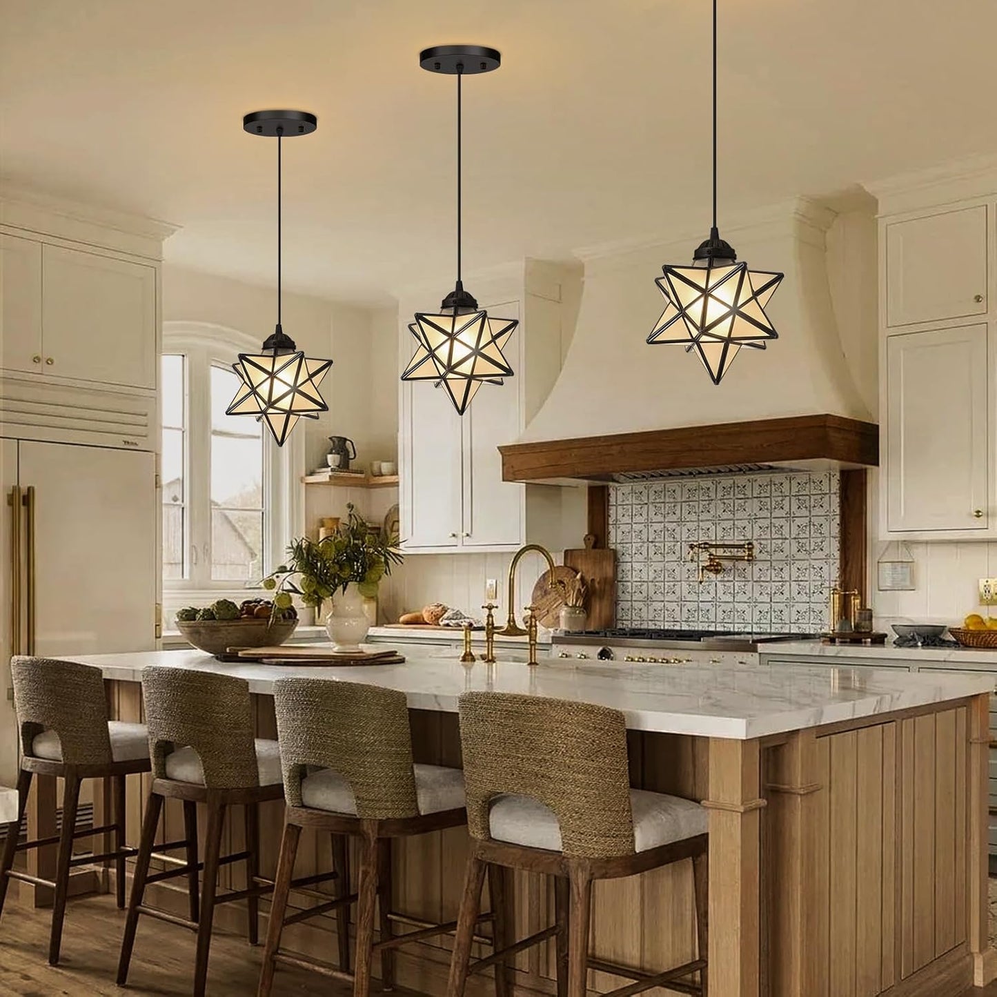 Frosted White Glass Pendant Lights for Kitchen Island Dining Room Light Fixture Chandelier Hanging Lighting with Warm Light Bulb