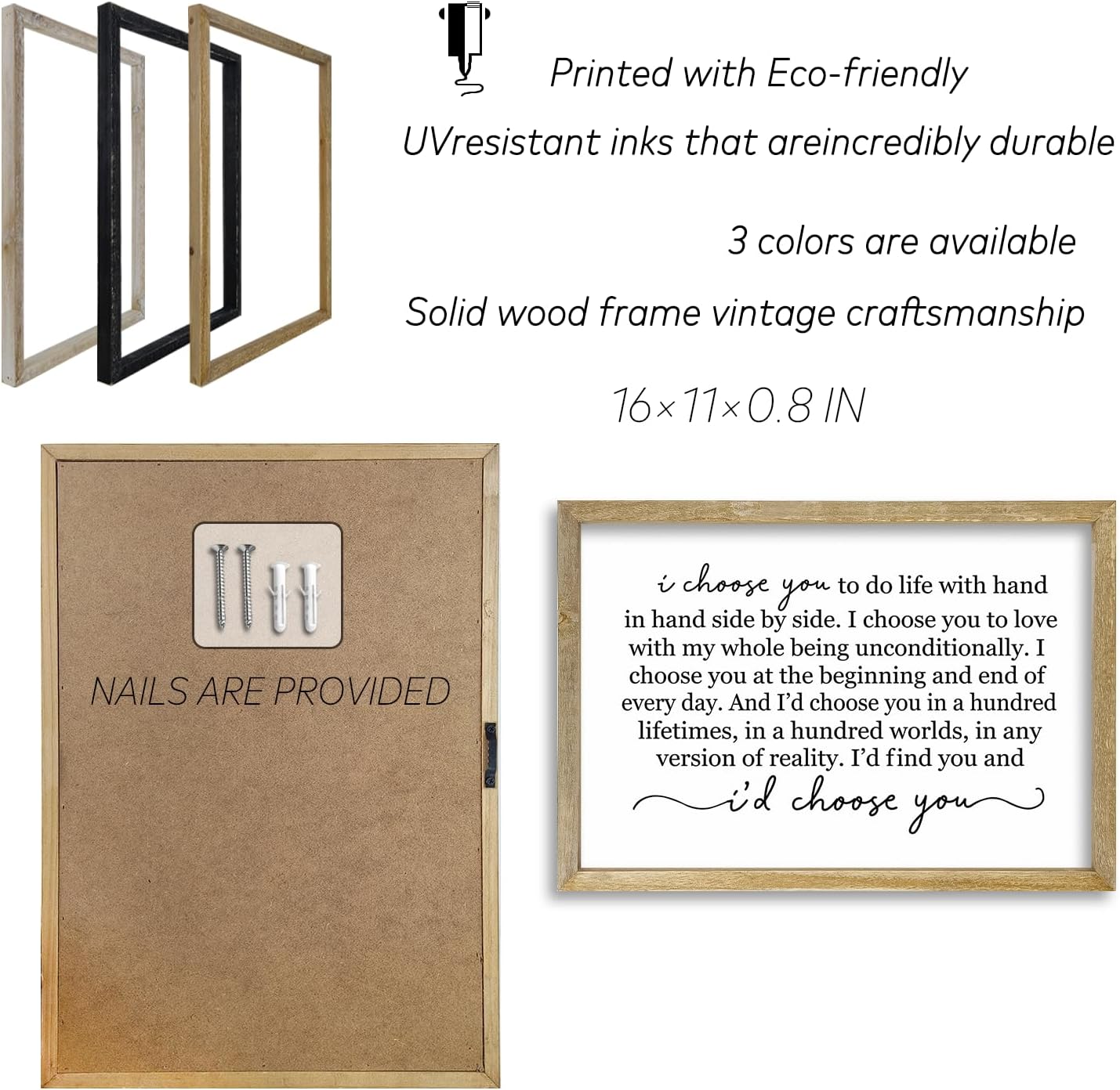 I Choose You To Do Life Sign Wall Decor 16X11 I Love You InchRomantic Marriage Art Wooden Framed Wall Hanging (Wood)