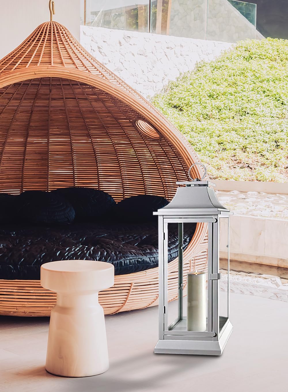 Serene Spaces Living White Hurricane Lanterns with Clear Glass Panels, Perfect for Home Decor, Parties & Events, Table Top Or Hanging Lantern for Indoor & Outdoor, Measure 25" Tall and 9.75" Diameter