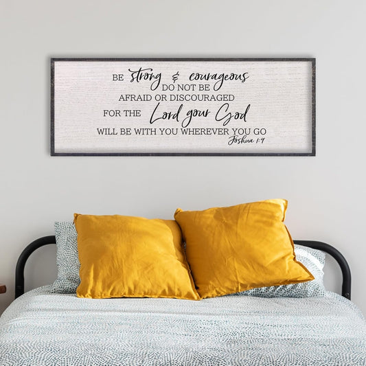 LuZhiQiang Be Strong And Courageous Sign Wall Decor 40"x15" Quote Joshua 1:9 Bible Verse Christian Faith Wood Art Wall (Black)