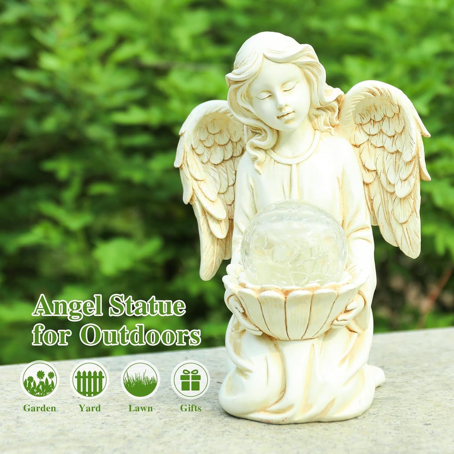 Angel Statue Outdoor Decor, Angel Gardening Gifts with Solar LED Lights