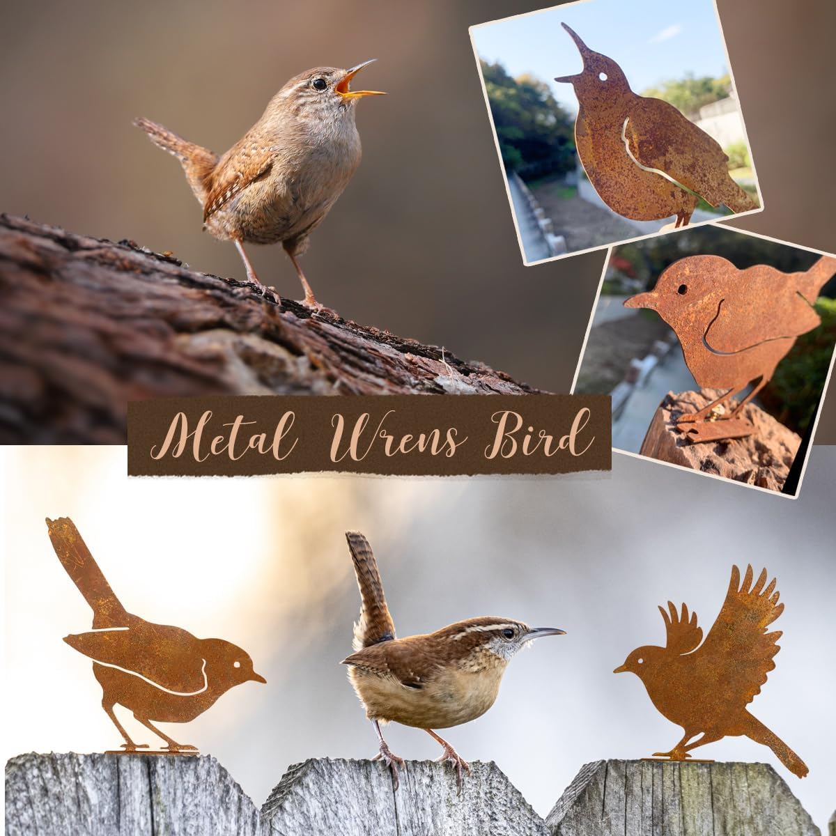 5PCS Rusty Birds Decoration,Outdoor Bird Wall Decor,Metal Birds Yard Decor, Metal Birds Craft Statue Ornaments - Garden Sculptures and Yard Art, Fence Decorations Outdoor,Rustic Garden Decor